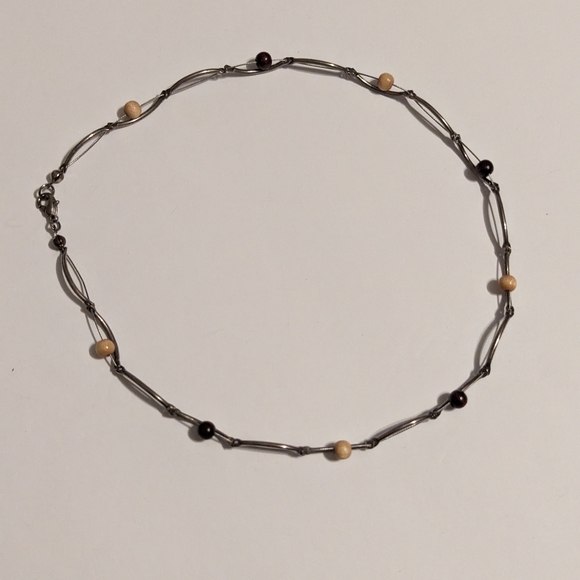 Vintage Sterling Silver Wood Beaded Short Necklace - Picture 3 of 3